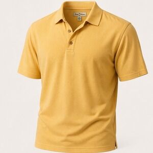 Tommy Bahama Mens XL Silk Cotton Blend Polo Shirt‎ Yellow Short Sleeve Textured